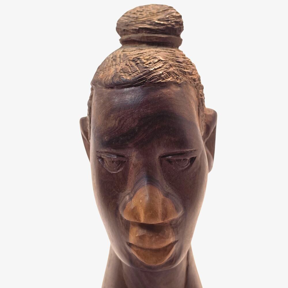 Hand Carved African Wooden Tribal Head Statue Bust Figure, 7.5" Tall Vintage
